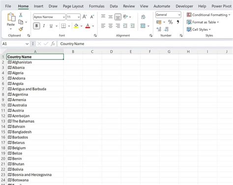 All 195 Countries in Excel Format .